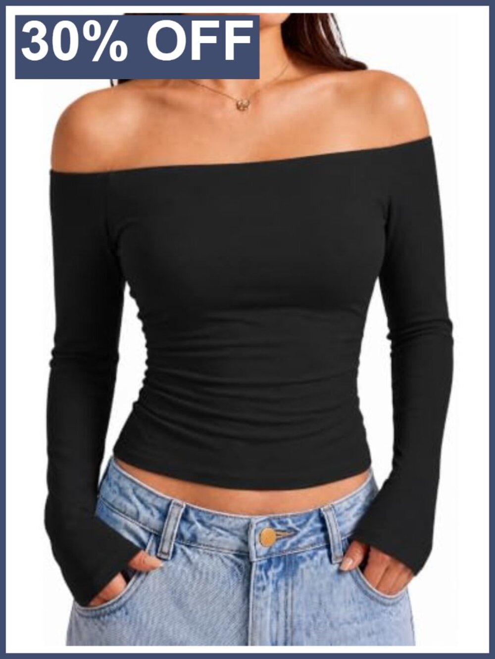 Womens Off Shoulder Long Sleeve Top Slim Fit Y2K Going Out Shirt